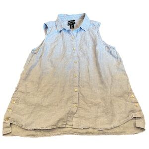 JNY 100% Linen Light Blue Sleeveless Top Mother of Pearl Buttons Large | EUC